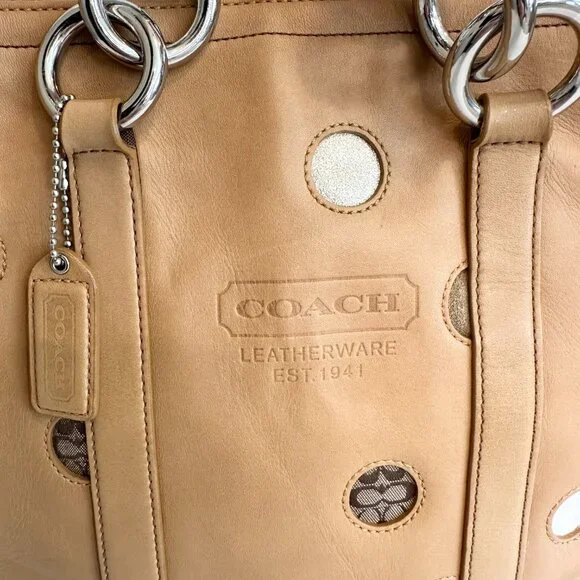 COACH Lunch Gallery Tote Limited Edition Caramel Leather with Polka Dots